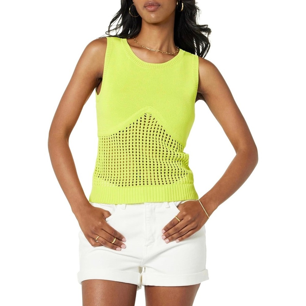 Neon Summer‎ The Drop Womens XL Lime Green Open Knit Mesh Sleeveless Sweater Top